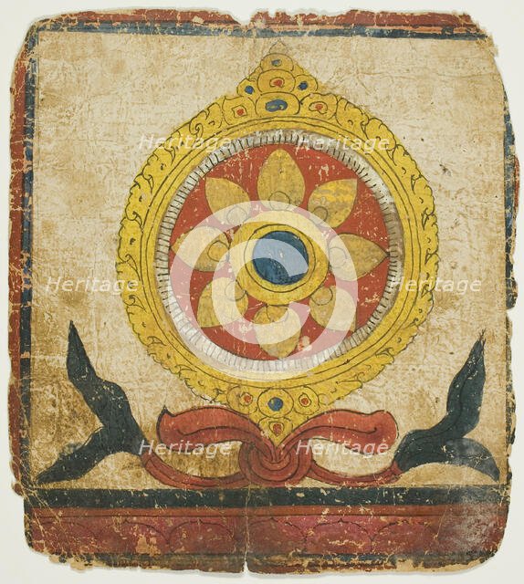 The Wheel of Law (Dharmachakra), from a Set of Initiation Cards (Tsakali), 14th/15th century. Creator: Unknown.
