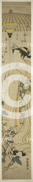 Young Woman Holding Parasol Admires Hirugao (noon-face) Flowers, c. 1772. Creator: Isoda Koryusai.