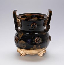Tripod Vessel with Squared Handles, Wheel Patterns..., Northern Song or Jin dynasty, c12th cent. Creator: Unknown.