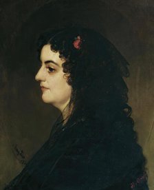 Lady in profile with veil and carnation, 1860. Creator: Heinrich von Angeli.