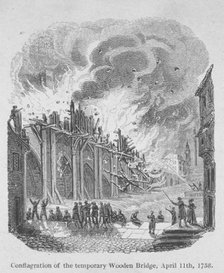 Fire on London Bridge, 1758. Artist: Anon
