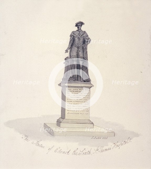 Statue of Edward VI in St Thomas's Hospital, Southwark, London, 1825. Artist: G Yates