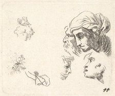 Study of heads in profile view, a woman with headcloth and bearded man whose heads ..., ca. 1641-78. Creator: Karel Du Jardin.