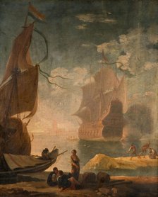 Harbour Scene With Man-Of-War And Figures On A Quay, 1825. Creator: Claude-Joseph Vernet.