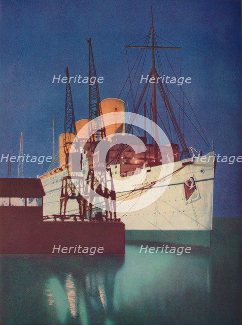 'Illuminated by Floodlights, the distinctive appearance of the Empress of Britain is emphasized', 19 Artist: Unknown.