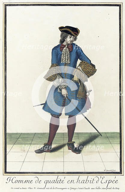 Recueil des modes de la cour de France, 'Homme de Qualité en Habit d'Espée', 1688. Creator: Nicolas Arnoult.