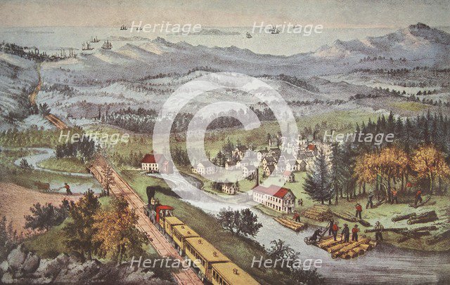 Railroad Through to the Pacific, pub. 1870, Currier & Ives (Colour Lithograph)