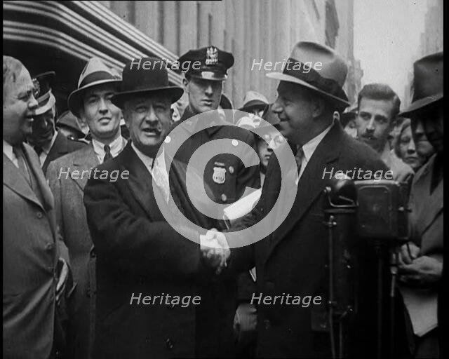 Alfred Emanuel Smith, Governor of New York Being Presented a Case of Beers by Mr Meyer from..., 1930 Creator: British Pathe Ltd.