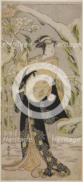 The Actor Iwai Hanshiro IV as Lady Yaehata in the Play Sanga no Sho Haru no Hanayome..., c.1787. Creator: Katsukawa Shunko.