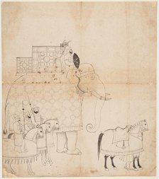 A drawing of Caparisoned Elephant and Horses, c. 1760. Creator: Unknown.