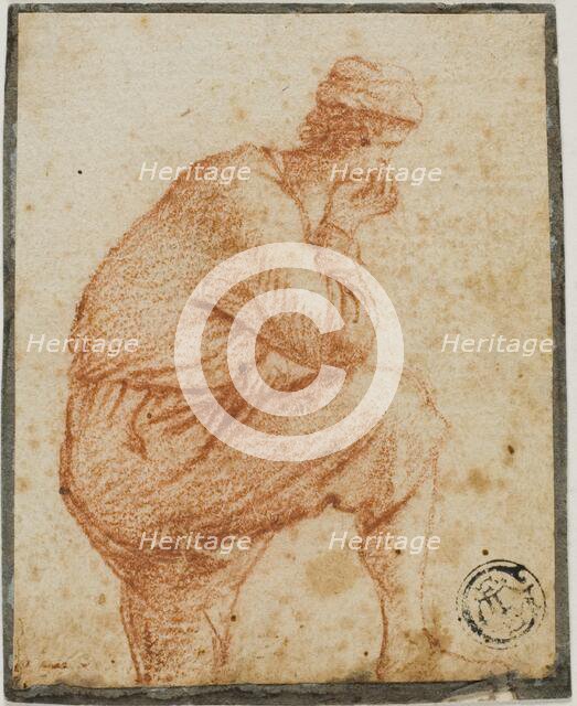 Young Man in Profile with Chin in Hand, Leaning on Raised Knee, 1607-1629. Creator: Filippo Napoletano.