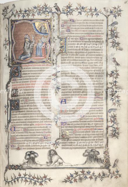 The Gotha Missal: Fol. 11r, Offering of the Souls; Bas-de-Page, Lions , c. 1375. Creator: Master of the Boqueteaux (French); Workshop, and.