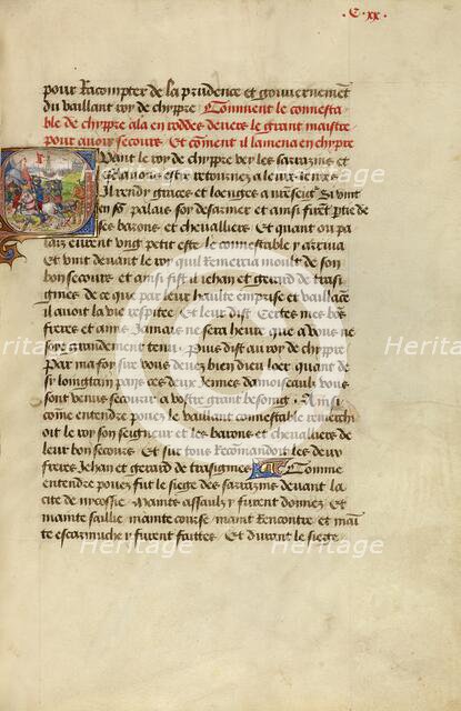 Initial Q: Gillion's Sons Attacking the Encampment of King Bruyant, 1464. Creators: Lieven van Lathem, David Aubert.