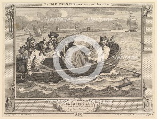 The Idle 'Prentice Turned Away and Sent to Sea: Industry and Idleness, plate 5, September 30, 1747. Creator: William Hogarth.