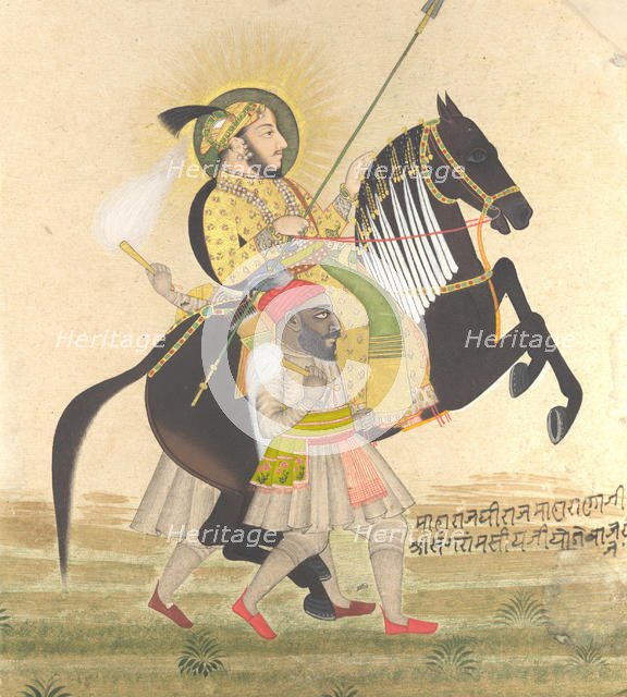 Maharana Sangram Singh Riding a Prize Stallion, ca. 1712. Creator: Stipple Master (Indian, active ca. 1690-1715).