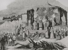 Don Pelayo, the prelates and the Christian warriors giving thanks to the Eternal on..., 722 (1853). Creator: Unknown.