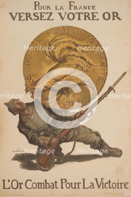 Pour la France versez votre or. L'or combat pour la victoire, 1915. Creator: Faivre, Abel (1853-1945).