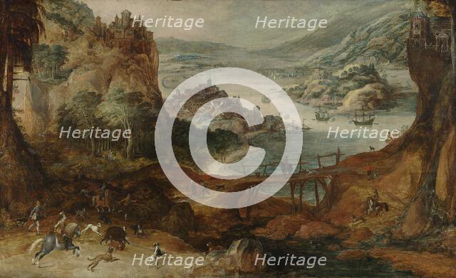 River Landscape with Boar Hunt, c.1590-c.1635. Creator: Joos de Momper, the younger.