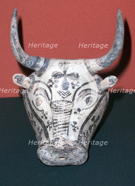 Mycenaean pottery rhyton in the shape of a Bull's Head, 14th century BC. Artist: Unknown