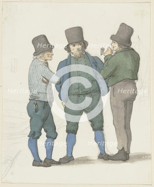 A boatman in profile with two other boatmen, c1840s. Creator: Jakob Dielmann.