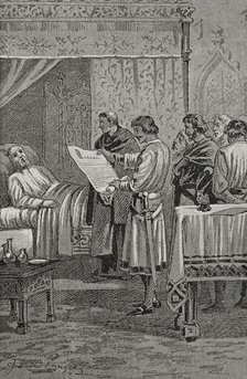 Martin the Human on his deathbed, 1410, (1890).  Creator: Joan Serra y Pausas.