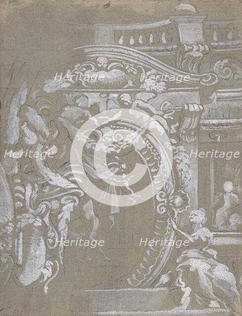 Ornamental Design for a Wall Monument Surmounted by a Balustrade with Human..., 1647-1726. Creator: Gregorio de' Ferrari.