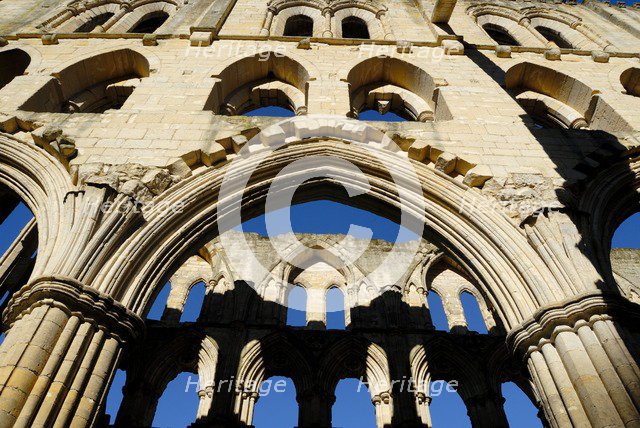 Early morning sunlight on the arcades of the church, Rievaulx Abbey, North Yorkshire, 2007.  Artist: Peter Richardson.