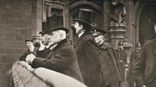 Members of both Houses watching suffragettes in Parliament Square, London, 30 June 1908. Artist: Unknown