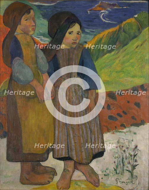 Two Breton Girls by the Sea, 1889. Artist: Gauguin, Paul Eugéne Henri (1848-1903)