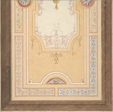 Design for the painted decoration of a ceiling in with strapwork and rinceaux, 1830-97. Creators: Jules-Edmond-Charles Lachaise, Eugène-Pierre Gourdet.