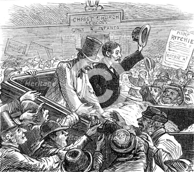 Metropolitan Boroughs election sketches: a popular candidate, 1874. Creator: Unknown.