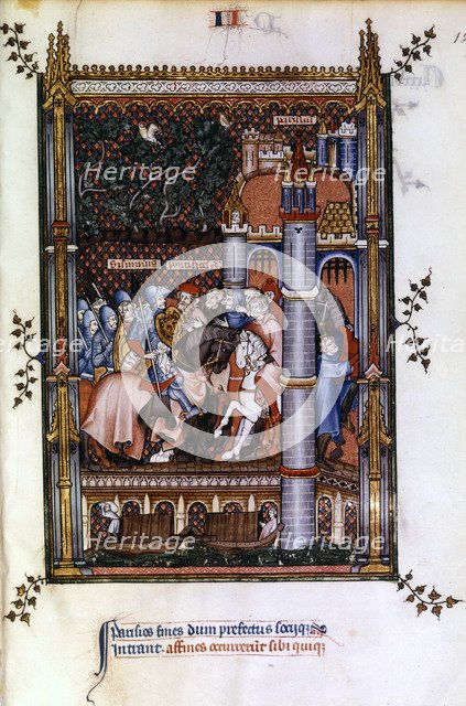 Pagan priests welcome Sisinnius at the gates of Paris, 1317. Artist: Unknown