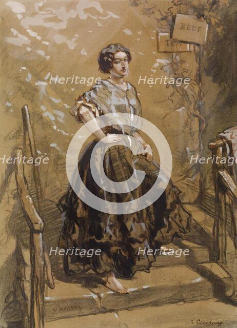 Young Woman Standing on Steps, 1849. Creator: Paul Gavarni.