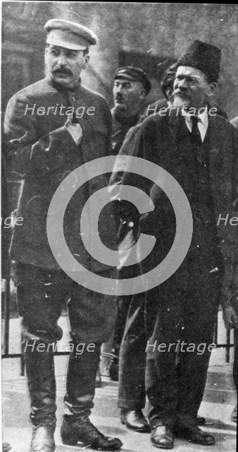 Josef Stalin and Mikhail Kalinin, Soviet leaders, 1930s. Artist: Unknown