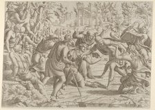 The Treacherous Sinon Brought into the Trajan's Camp by the Shepherds, 1535-55. Creator: Jean Mignon.