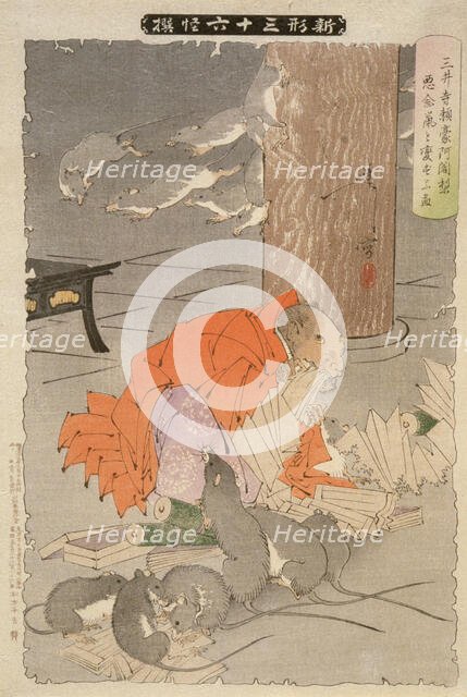 The Wicked Thoughts of the Priest Raigo of Miidera Transform Him into a Rat, 1891. Creator: Tsukioka Yoshitoshi.