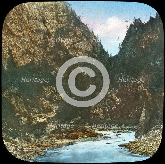 Sindh River, passing the crags below Sonamarg, Kashmir, India, late 19th or early 20th century. Artist: Unknown