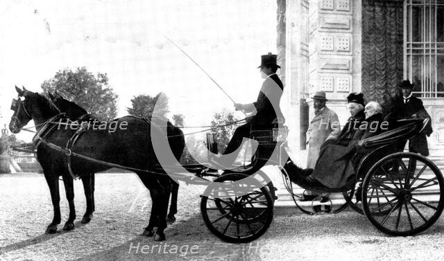 Mr. and Mrs. Gladstone, about to start for their daily drive from the Chateau Thorenc, Cannes, 1898. Creator: Numa Blanc.