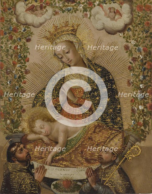 The Virgin Adoring the Christ Child with Two Saints, 18th century. Creator: Anon.