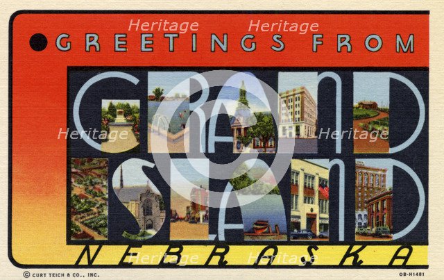'Greetings from Grand Island, Nebraska', postcard, 1940. Artist: Unknown