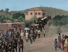 Governor Maxwell returns to Cape Coast Castle, from Cumasia, late 19th century. Creator: Unknown.