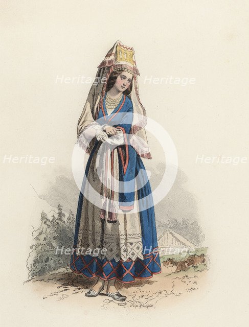 Women from Vialka (Russia) color engraving 1870.