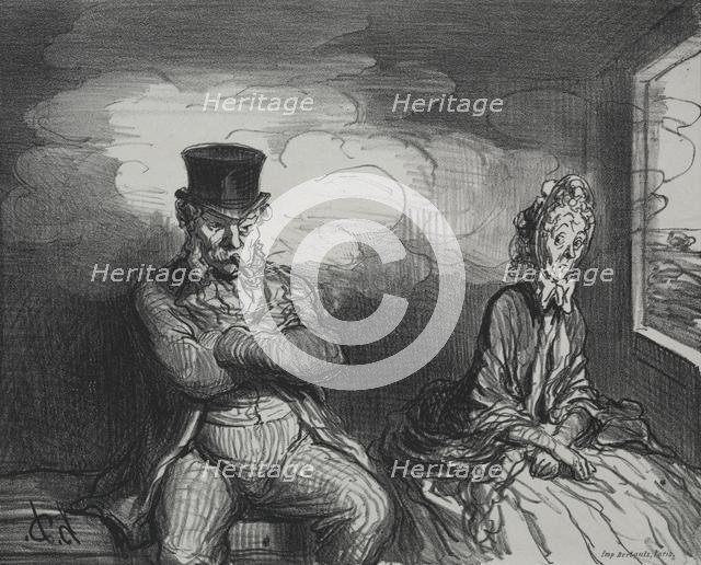 On the Train: A Pleasant Companion, 1862. Creator: Honoré Daumier (French, 1808-1879); Bertauts.
