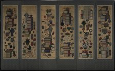 Scholar's books and utensils (Ch'aekkori). Six-section folding screen, Mid of the 19th cen.. Artist: Anonymous  