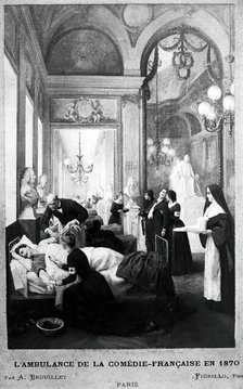 Comédie-Française, Paris: a corridor used as a hospital in the Franco-Prussian War showing..., 1870. Creator: Luigi Fiorillo.