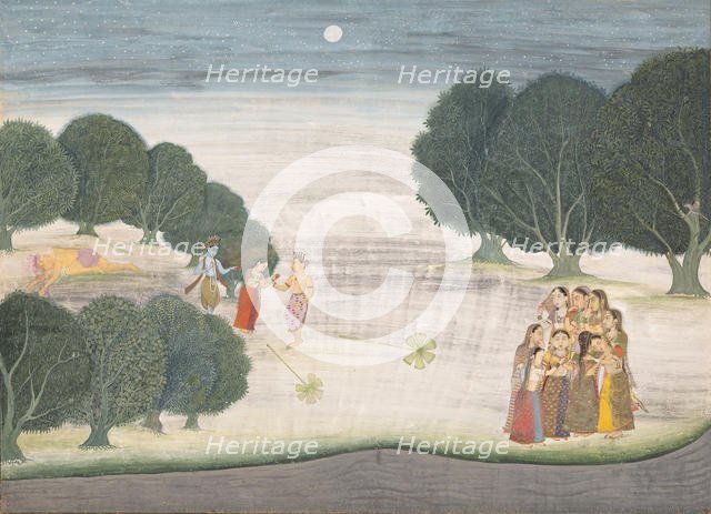 The Death of the Giant Shankachura: Page from a Dispersed Bhagavata Purana...1680-90. Creator: Unknown.