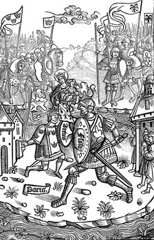 King Arthur fighting a giant, 1514. Artist: Unknown