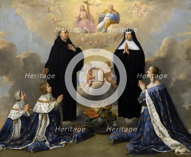Anna of Austria with her children, praying to the Holy Trinity with Saints Benedict and Scholastica. Artist: Champaigne, Philippe, de (1602-1674)