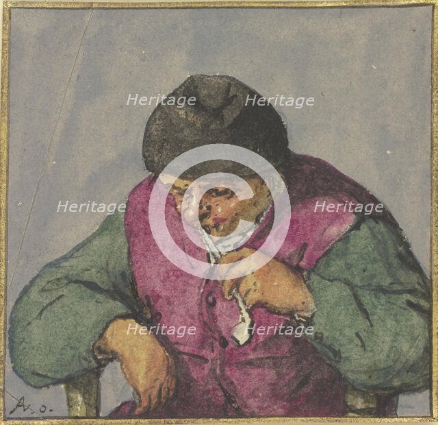 Half-figure of a seated peasant with a pipe, after 1670. Creator: Adriaen van Ostade.