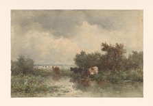 Three cows in a pond, 1832-1897. Creator: Willem Roelofs.
